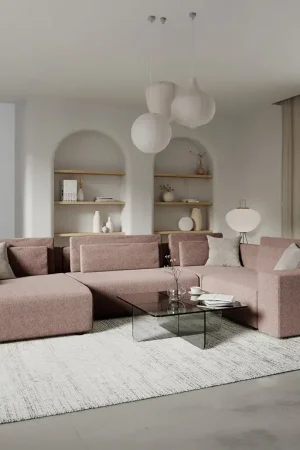 Canapé en U 5 places angle gauche convertible avec coffre Lorenzo Rose Must-Have