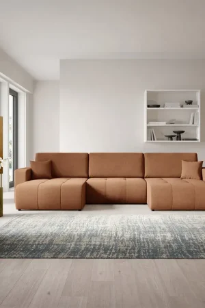 Canapé en U 5 places convertible avec coffre Giulia Terracotta Meilleur Choix