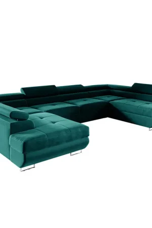 Acheter Direct Canapé en U 5 places convertible avec coffre Wilson Vert sapin