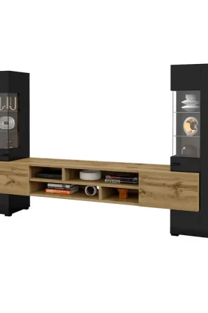 Ensemble meuble TV et 2 armoires Akram Noir et Bois Acheter En Ligne
