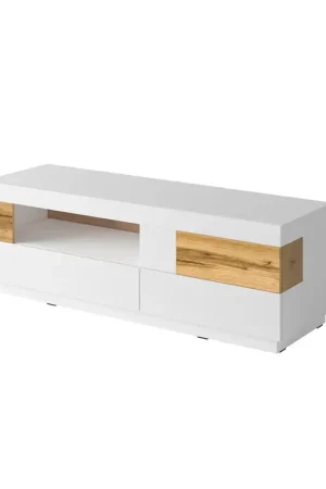Meuble TV 1 porte 2 tiroirs 160 cm Andrea Blanc et Bois Authentique