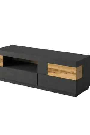Promotion Saisonnière Meuble TV 1 porte 2 tiroirs 160 cm Andrea Gris anthracite et Bois