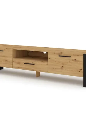 Meuble TV 3 portes 200 cm Nouka Bois et Noir Prix Bas