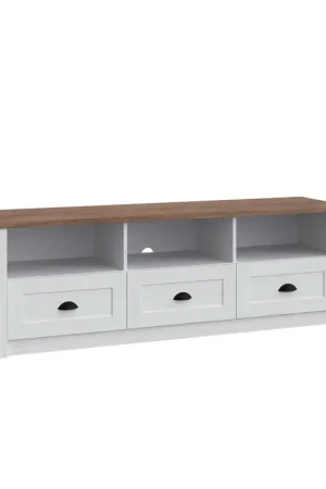 Authentique Meuble TV 3 tiroirs 158 cm Léandre Blanc et Bois