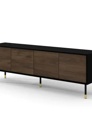 Nouvelle Collection Meuble TV 4 portes 180 cm Rani Bois et Noir