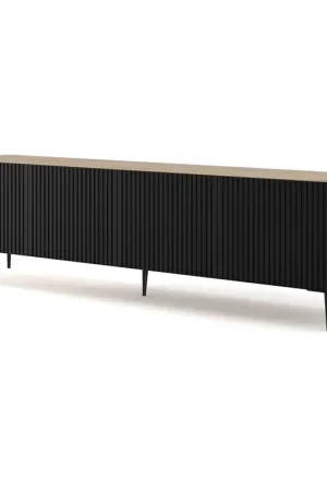 Meuble TV 4 portes 200 cm Philaé Bois et Noir Acheter En Ligne