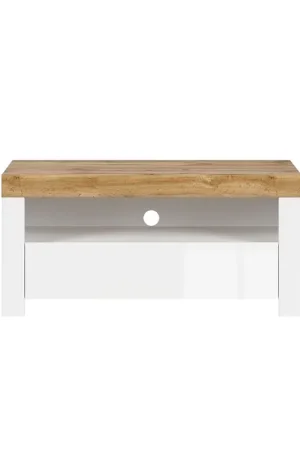 Meuble TV 1 tiroir 106 cm Hella Blanc et Bois Nouvelle Collection