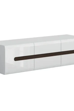 Livraison Express Meuble TV 2 portes 2 tiroirs 150 cm Darrel Blanc laqué et Bois