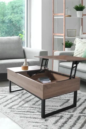 Table basse avec plateau relevable Gena Bois et Noir Offre Du Jour