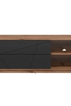 Quantité Limitée Meuble TV 2 tiroirs 2 niches 156 cm Sven Noir et Bois