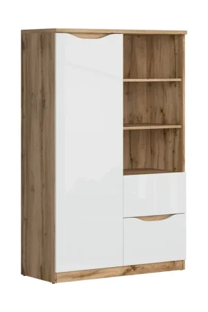 Petite armoire 1 porte 2 tiroirs June Blanc et Bois Prix Promo
