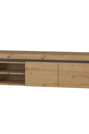 Offre Limitée Meuble TV 2 portes 152 cm LED inclus Kasla Bois et Anthracite