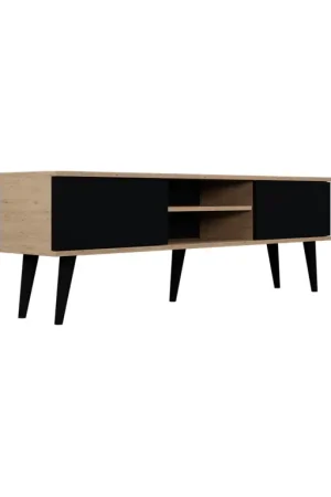 Meuble TV 160 cm Toronto - Noir et bois Authentique