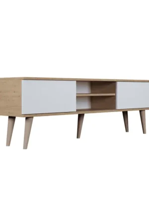 Meuble TV 160 cm Toronto - Blanc et bois Remise