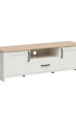 Prix Cassé Meuble TV 2 portes 1 tiroir 160 cm Aksel Blanc et Bois