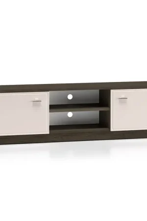 Meuble TV 2 portes 160 cm Kaius Cachemire et Bois foncé Offre Exclusive