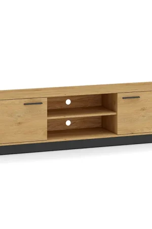 Meuble TV 2 portes 170 cm Ysia Bois et Noir Expédition Rapide