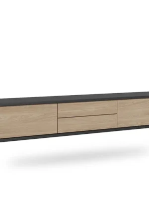 Authentique Meuble TV mural 2 portes 2 tiroirs 180 cm Idra Gris et Bois