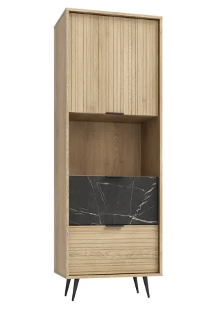 Bon Marché Colonne 1 porte 2 tiroirs Luka Bois et Noir