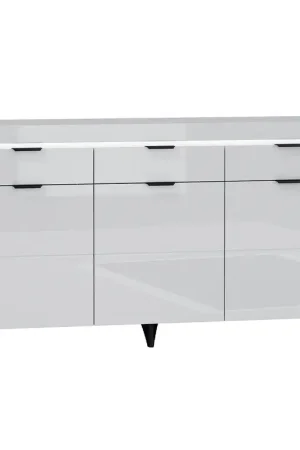 Bon Marché Buffet 3 portes 3 tiroirs LED inclus Ruben Blanc