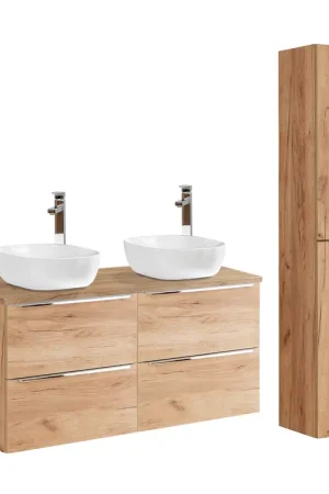 Ensemble meuble double vasque 120cm et colonne April Bois Vente Flash