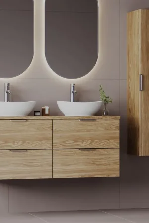 Ensemble meuble double vasque 120cm et colonne Astrid Bois Super Prix
