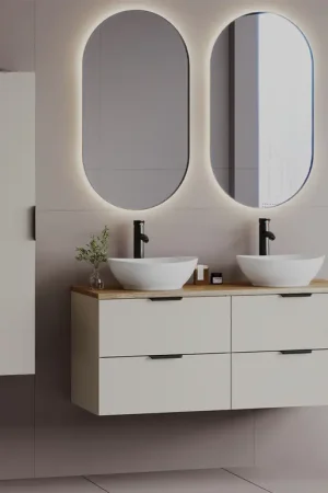 Offre Exclusive Ensemble meuble double vasque 120cm et colonne Astrid Cachemire et bois