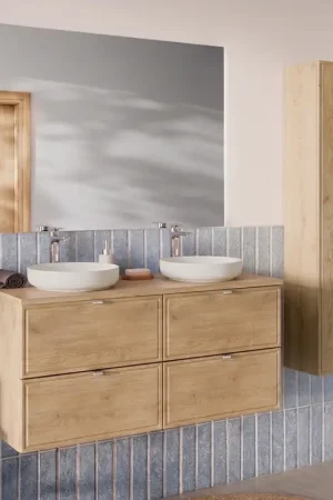 Ensemble meuble double vasque 120cm et colonne Elias Bois Expédition Rapide