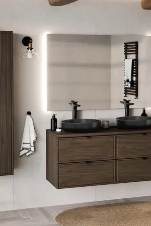 Must-Have Ensemble meuble double vasque 120cm et colonne Elias Bois foncé