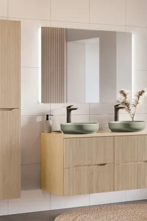 Meilleure Vente Ensemble meuble double vasque 120cm et colonne Isaline Bois