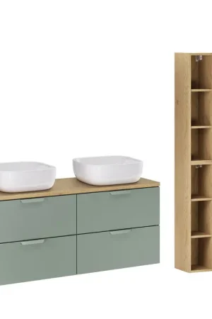 Ensemble meuble double vasque 120cm et colonne Oria Vert mat Offre Limitée