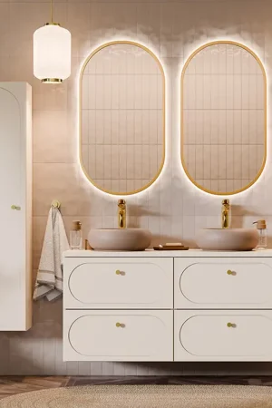 Usine Directe Ensemble meuble double vasque 120cm et colonne Sanae Beige sable