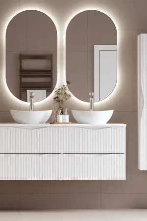 Ensemble meuble double vasque 120cm et colonne Tao Blanc Expédié Aujourd'hui