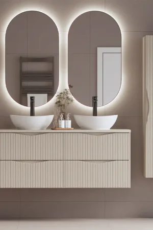 Certifié Ensemble meuble double vasque 120cm et colonne Tao Cachemire