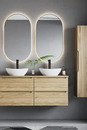 Commander Vite Ensemble meuble double vasque 120cm et colonne Viggo Bois