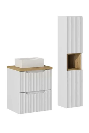 Commander Maintenant Ensemble meuble simple vasque 50cm 2 tiroirs et colonne Riva Blanc et Bois