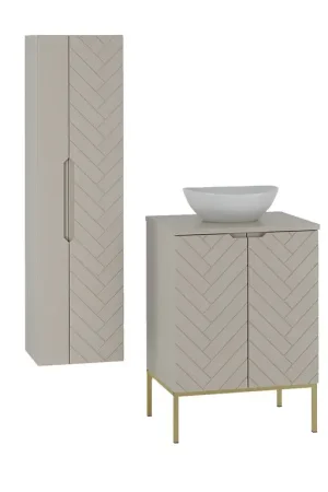 Prix Cassé Ensemble meuble simple vasque 60cm 2 portes sur pieds et colonne Daria Cachemire