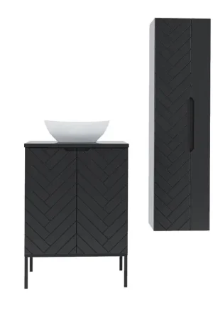 Ensemble meuble simple vasque 60cm 2 portes sur pieds et colonne Daria Noir Top Vente
