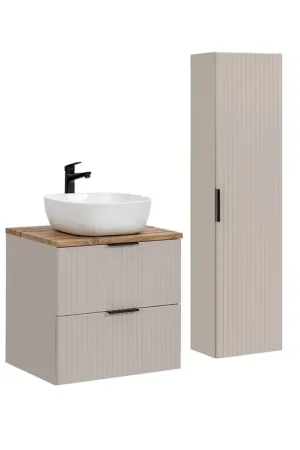 Ensemble meuble simple vasque 60cm et colonne Adriel Cachemire et Bois Meilleur Choix