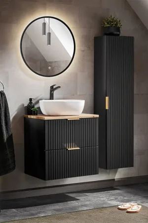 Ensemble meuble simple vasque 60cm et colonne Adriel Noir et Bois Pas Cher