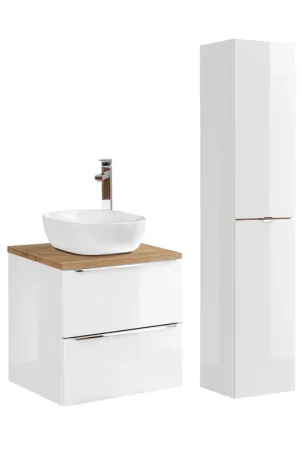 Ensemble meuble simple vasque 60cm et colonne April Blanc et Bois Marque