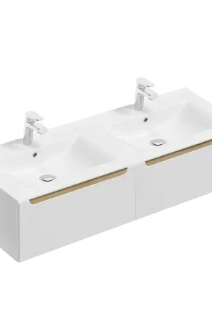 Meuble double vasque encastrée 120cm 2 tiroirs Livia Blanc et Bois Acheter En Ligne