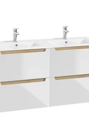 Achat Immédiat Meuble double vasque encastrée 120cm 4 tiroirs Livia Blanc et Bois