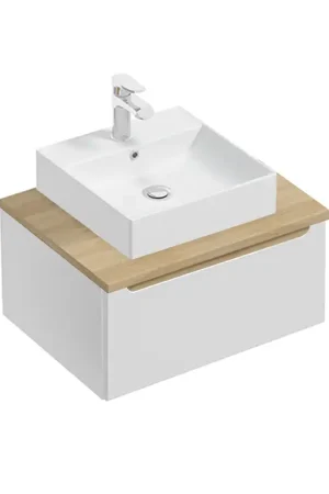 Meuble simple vasque 60cm 1 tiroir Livia Blanc et Bois Haute Qualité