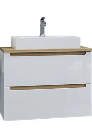 Offre Limitée Meuble simple vasque 80cm 2 tiroirs Livia Blanc et Bois