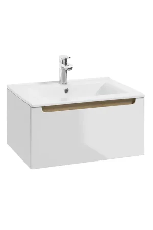 Meuble simple vasque encastrée 60cm 1 tiroir Livia Blanc et Bois Meilleur Choix