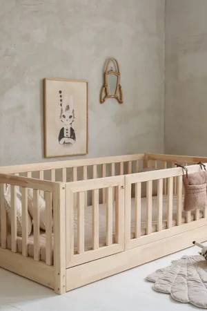 Lit au sol 120x200 entrée gauche barrière et sommier inclus Bambino Bois Pas Cher