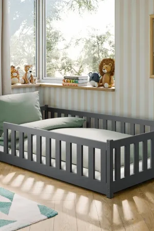 Lit au sol 120x200 sommier inclus Maya Anthracite Achat Immédiat