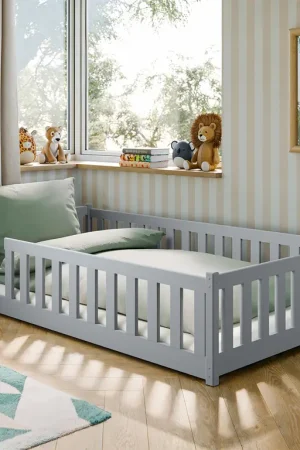 Populaire Lit au sol 120x200 sommier inclus Maya Gris
