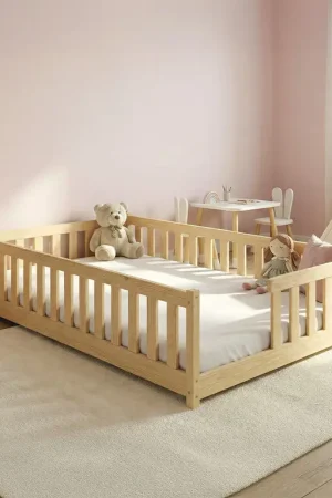 Lit au sol 120x200 sommier inclus Théa Bois Populaire